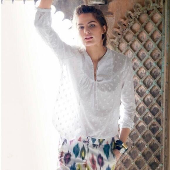 J. Crew White Swiss Dot Peasant Blouse - Picture 1 of 4